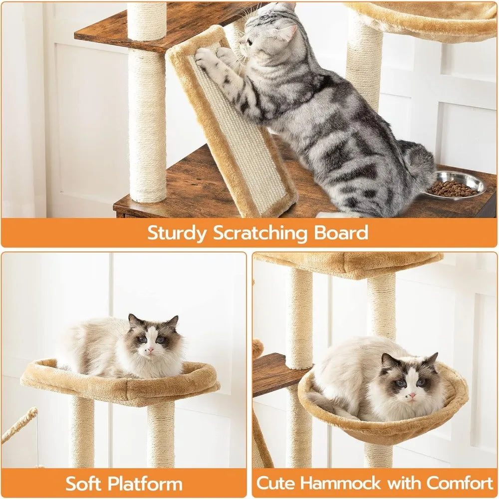 with Litter Box Enclosure, 2-in-1 Versatile Cat Tower, Cat Hammock, Hidden Litter Box Furniture, All-in-One Indoor Cat Condo