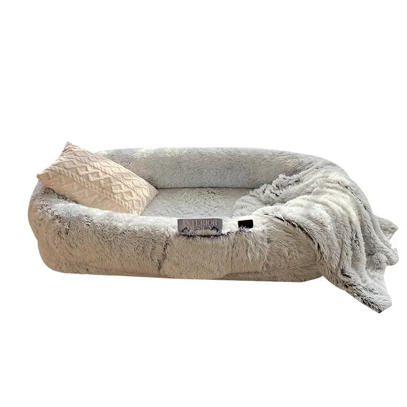 185x120x30cm/165x100x25cm Long Plush Big Dog Bed also as Human Sofa Popular Large One-person Sofa Adult Elliptical Pet Bed Nest