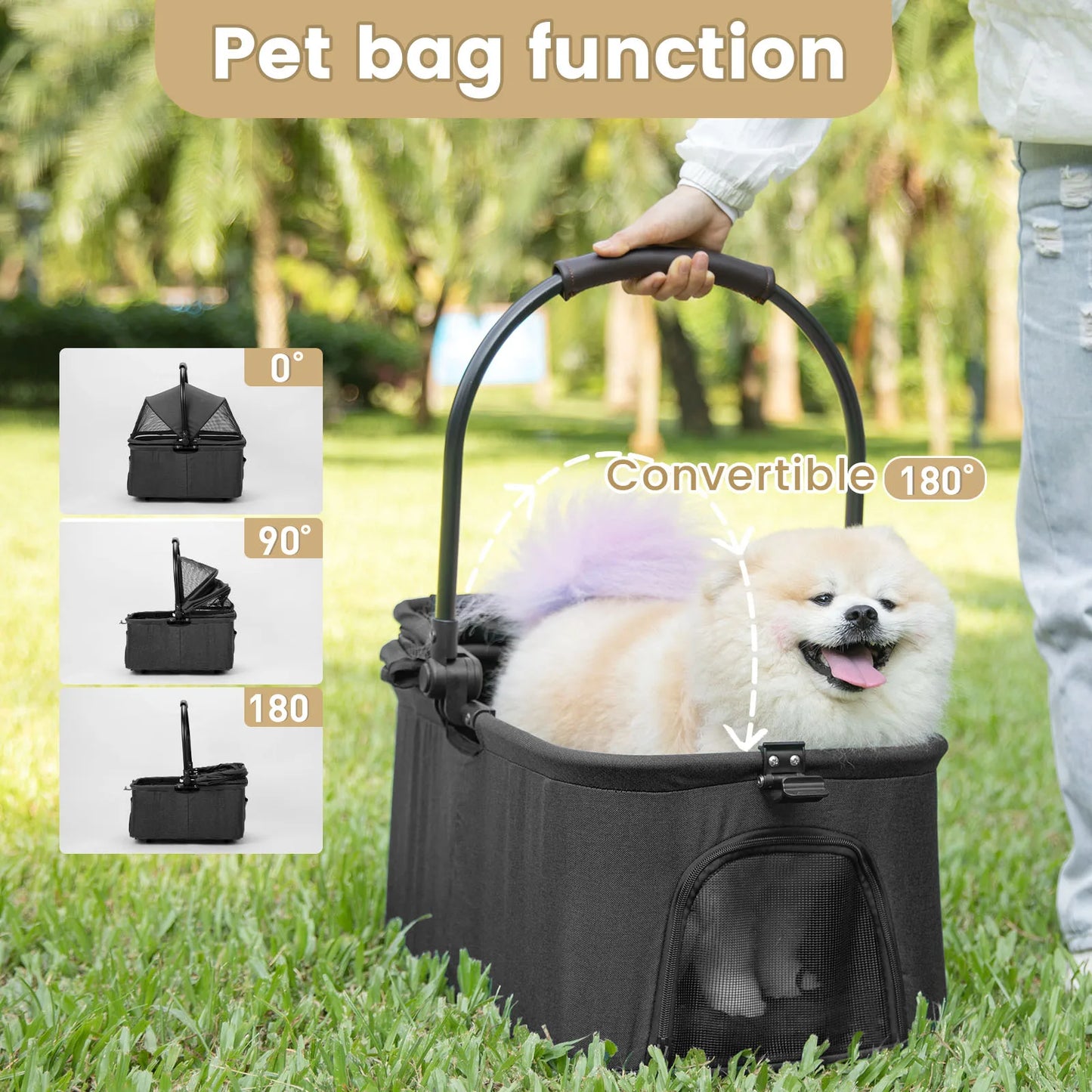 Pet Stroller Carrier Folding Dog Cat Travel Safe Breathable Portable Lightweight Smooth Ride Compact Design