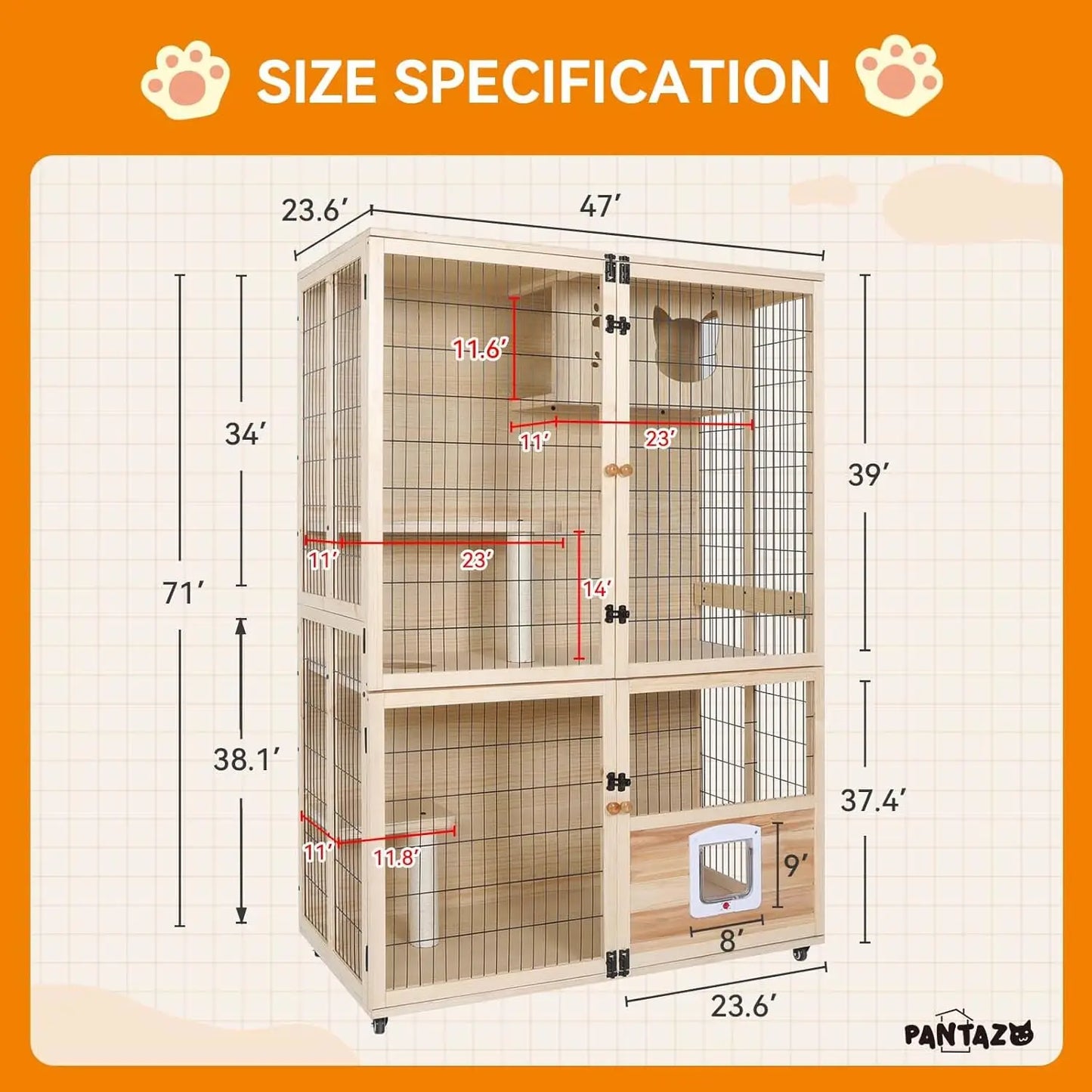 Wooden Cat House Large Space Cat Cage With Scratching Post And Lockable Wheels Double Layer Cat House With Escape Door