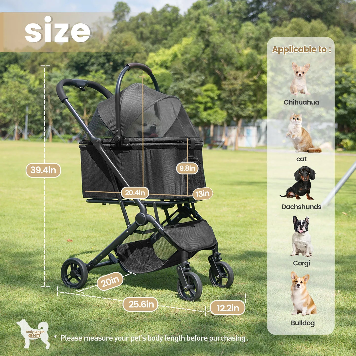 Pet Stroller Carrier Folding Dog Cat Travel Safe Breathable Portable Lightweight Smooth Ride Compact Design