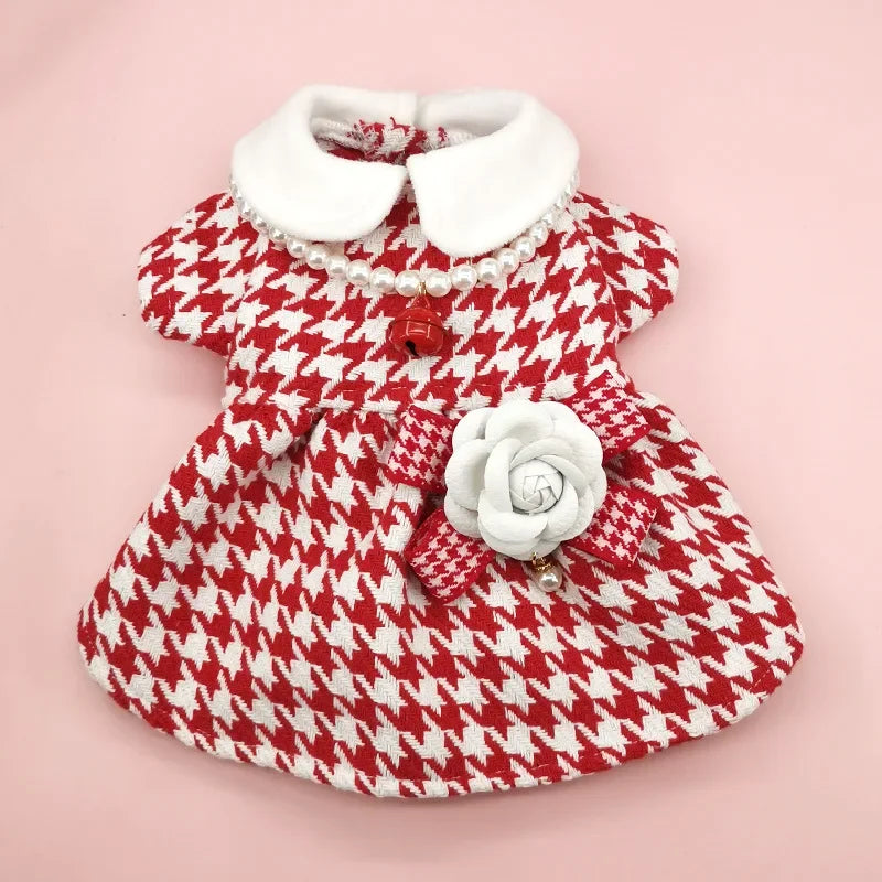 Pet Tweed Dress Spring Autumn Jackets Dog ClothesTeddy Bear Schnauzer Puppy Cat Warm Pet Clothes Dog Christmas Clothes