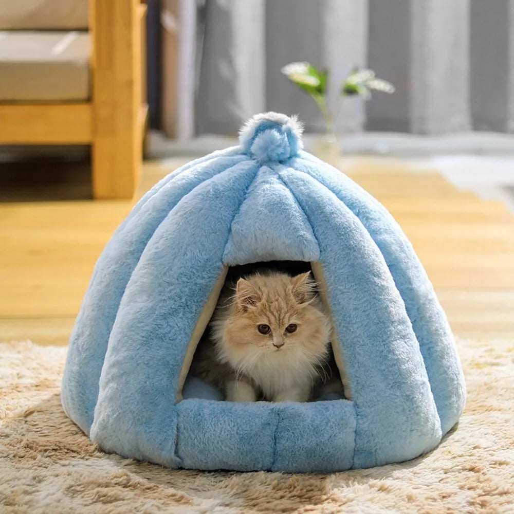 Winter Warm Semi-closed Cat House Removeable Kennel Nest Pet Basket Soft Comfortable Kitten Sleeping Pet Nest Cat and Dog Home