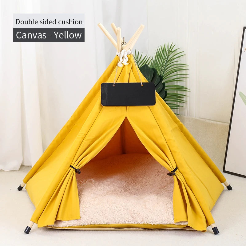 Pet Tent House with Plush Thick Cushion for Dogs and Cats, Winter Warm Puppies Bed House Indoor Pet Cat Teepee Washable