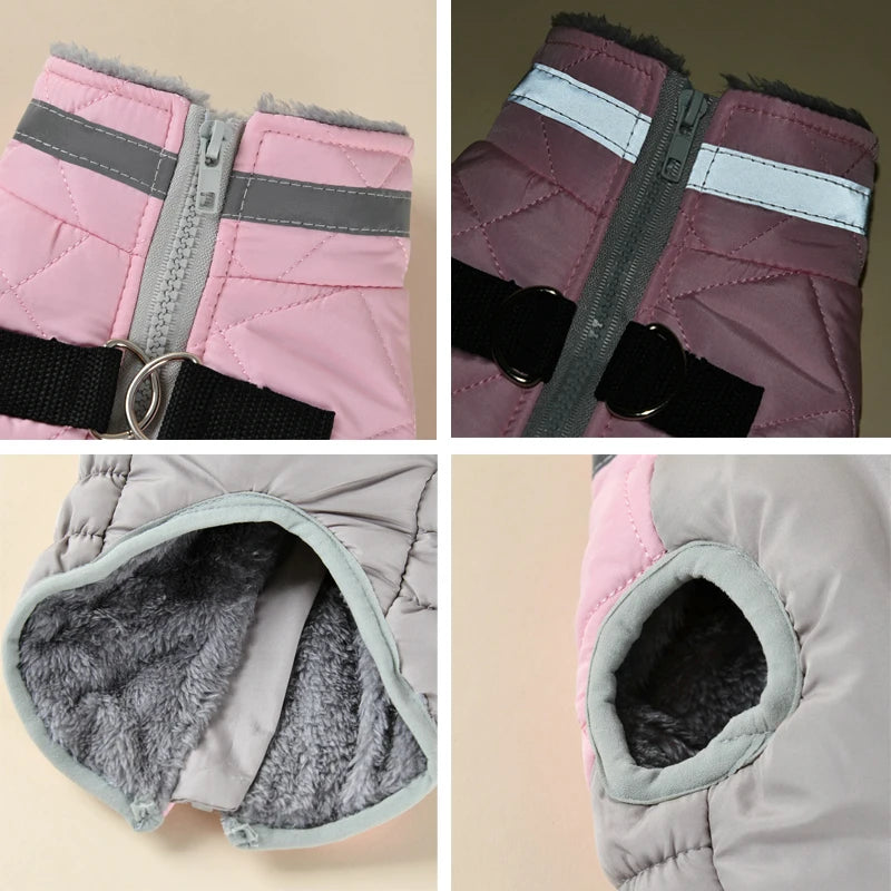 Reflective Dog Winter Jacket with Harness Cold Weather Clothes for Small Medium Dogs Turtleneck Thermal Fleece Lined Dog Coat