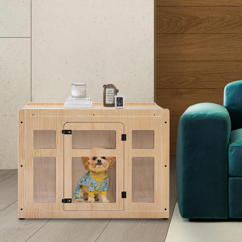 Wooden Dog Crate Furniture, Dog Kennel Furniture Pet House End Table, Solid Wood Dog Cage Indoor for Small/Medium Dogs