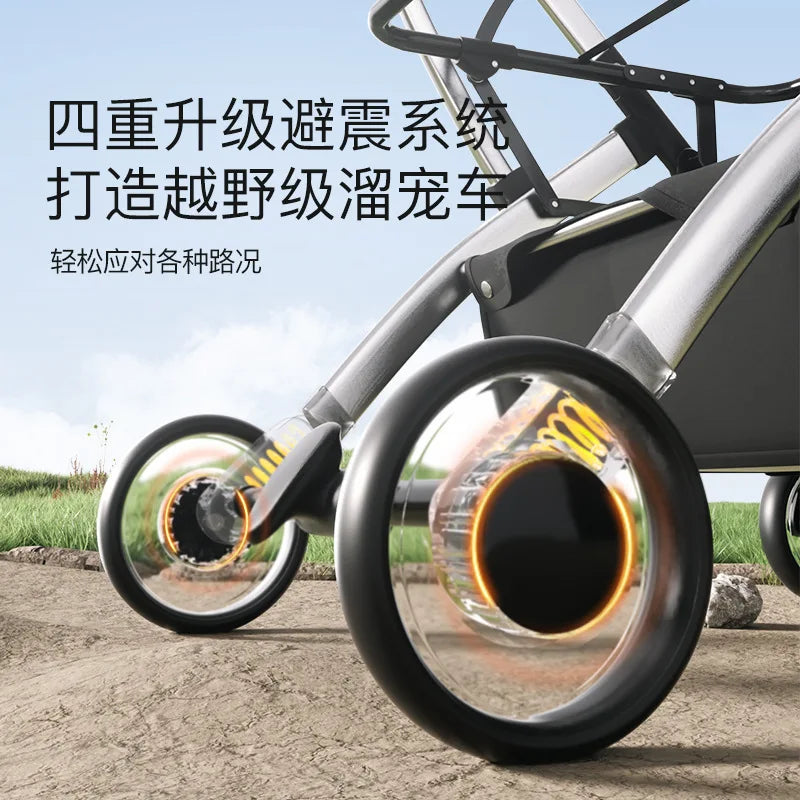 Pet Stroller Lightweight Foldable and Detachable Aluminum Frame Small and Medium-sized Dog Cat and Cat Transport Vehicle