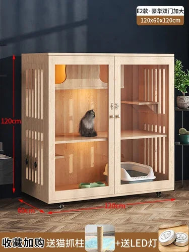 Solid wood cat villa cage luxury home indoor house super large space three story glass