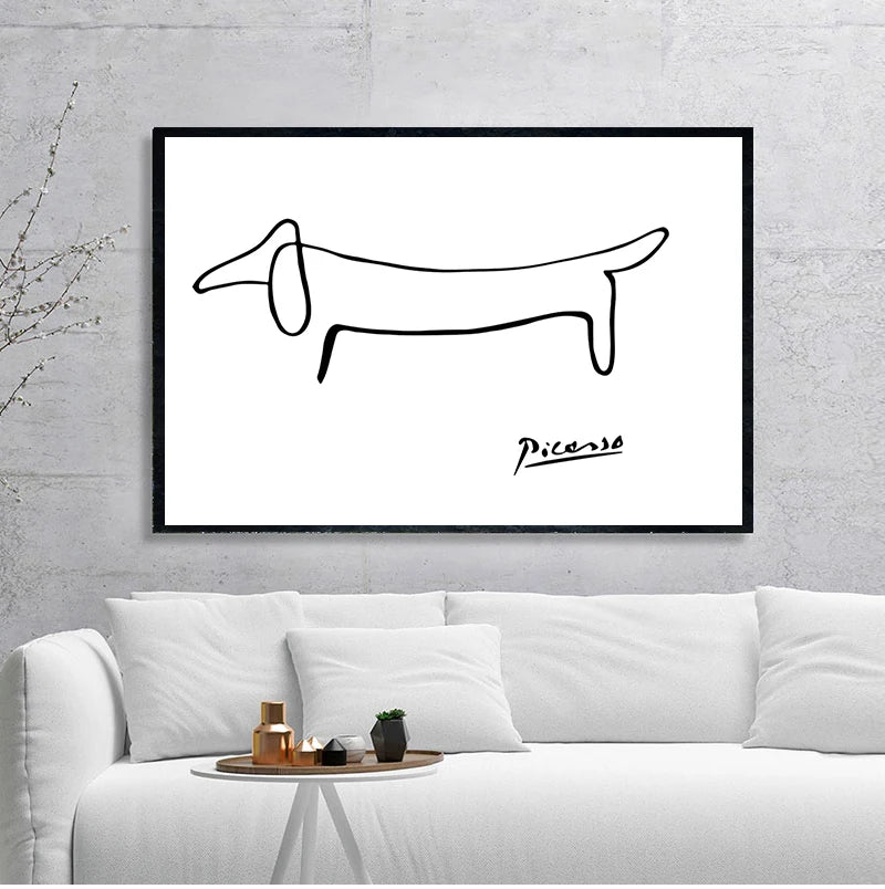 Picasso Abstract Painting One Stroke Nordic Poster Wall Art Canvas Dog Poster Black And White Wall Pictures Living Room Decor