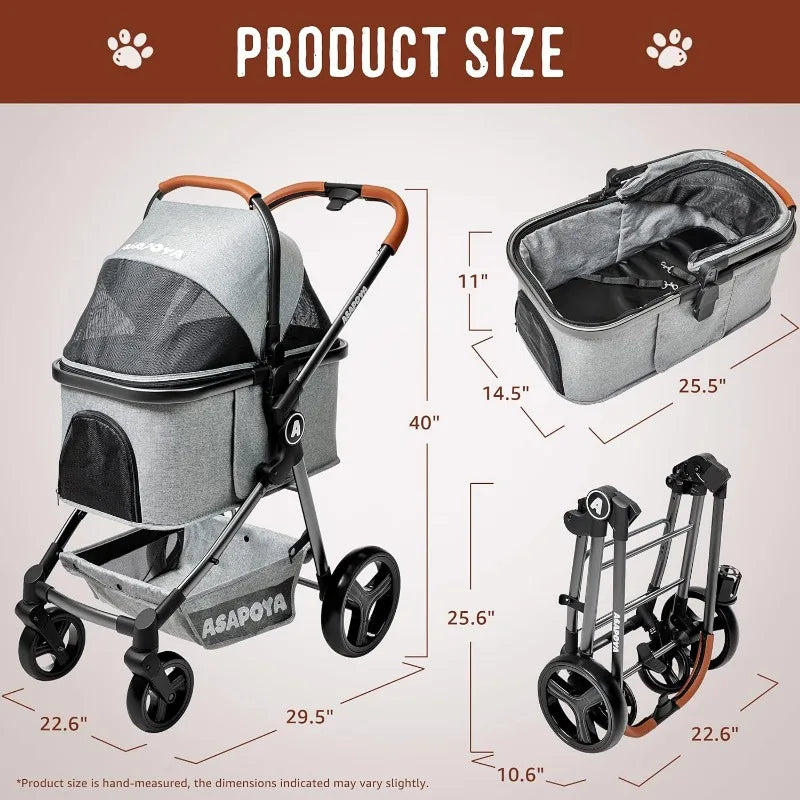 Pet Stroller for Pets Detachable Pet Travel Carrier Car Seat Aluminium Frame 4 Wheeler Travel Stroller for Pet Lightweight