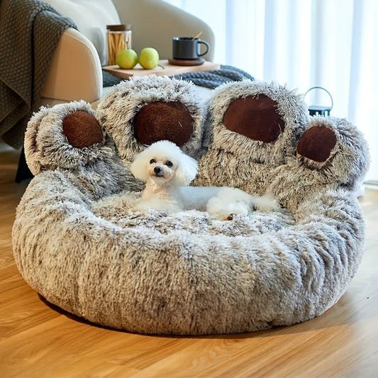 Snuggle Up in Style: Bear Paw-Shaped Pet Sofa Bed - Comfortable, Cozy Sleeping Haven for Small, Medium, and Large Pets with Soft Fluffy Cushion!