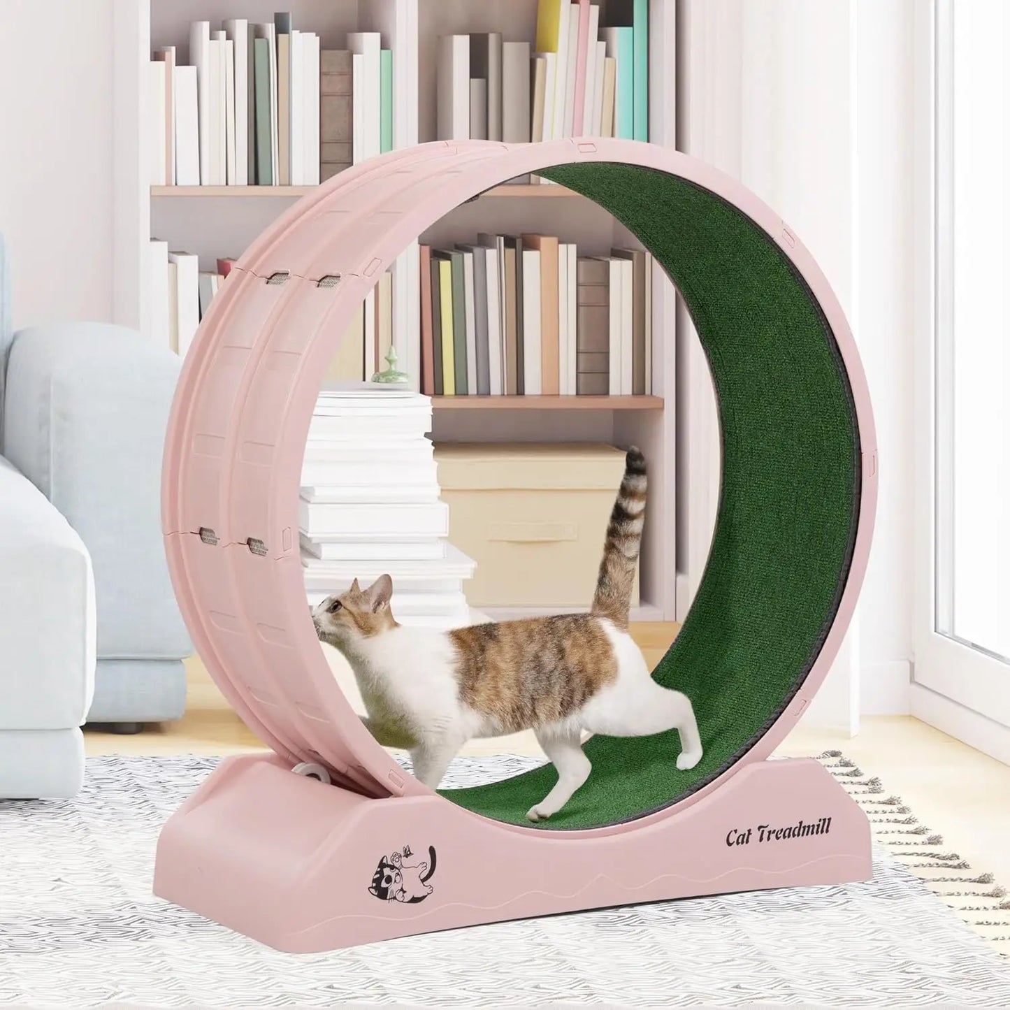 31.5" Large Cat Treadmill, Cat Exercise Wheel with Locking Mechanism Nonslip Carpet Cat Teaser Running Wheel for Indoor