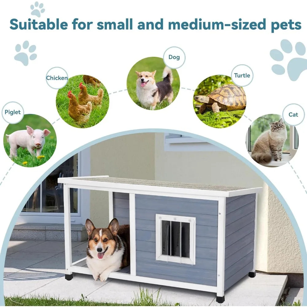 Petsfit 45.5” Dog House Outdoor, Dog House with Porch and Window, Outdoor Dog House Weatherproof for Medium Small Dogs, Durable