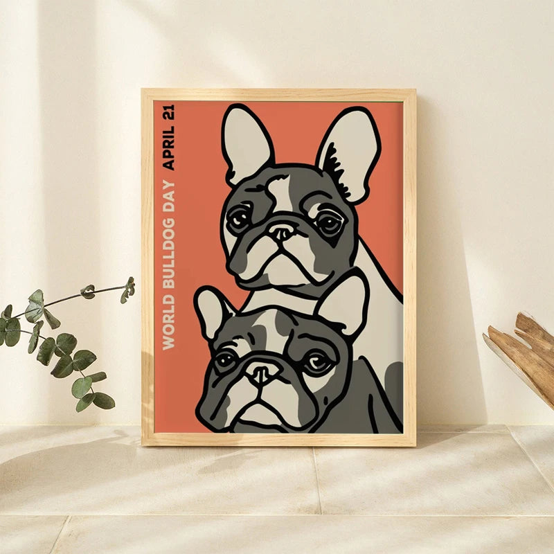 World Bulldog Day April 21 Poster Canvas Print Poster Contemporary Painting Adorable Wall Decor Aesthetic Wall Art for Home Room