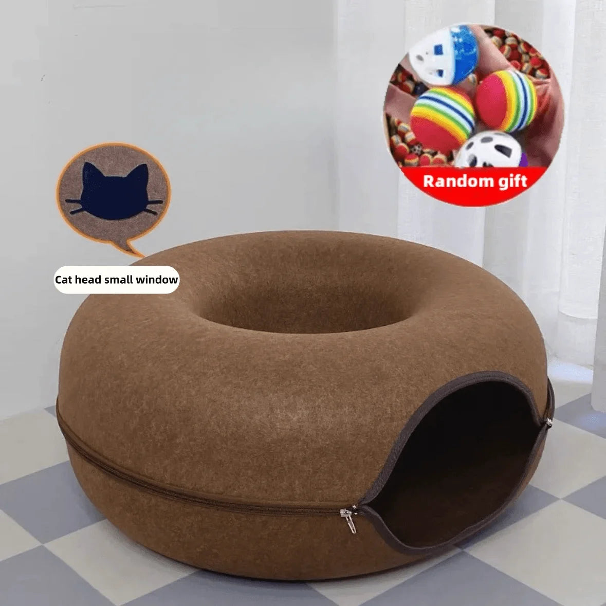 Pet Donut Felt Cat Nest Fun Interactive Toy Tunnel Spliceable Double-Layer Composite Structure Universal Cat Head Cutout Design