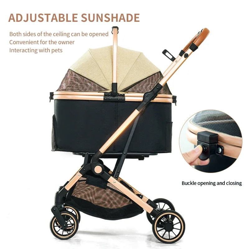 Pet Stroller,4 In 1 Pet Stroller, Folding Light Weight Cat &Dog Stroller With Detachable Carrier, 180° Reversible Canopy