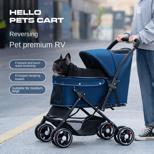 Reversible pet stroller dog dog cat light foldable out pet stroller small dog stroller