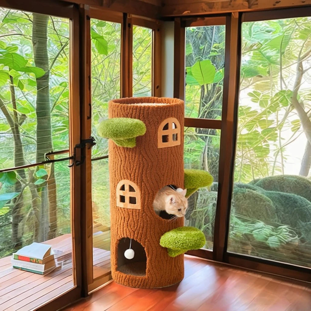 2024 Sustainable Gig Green Tree Cat Bucket Forest-Themed Pet Climbing Frame Comfort Fun Environment Cat Tree House