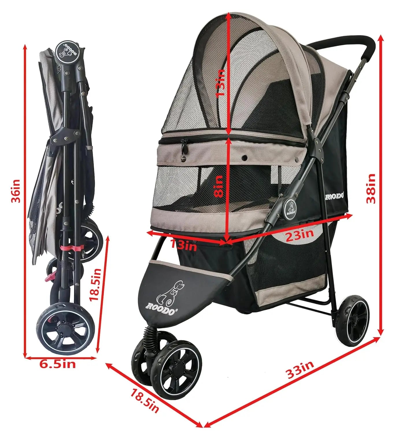 3Wheel Dog Stroller Cat Stroller Pet Stroller for Small Dogs and Cats,with Removable Liner Storage Basket and Cup Holder,Lightwe