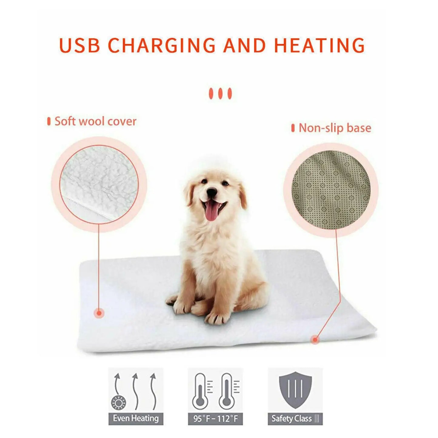 AiroPaws™ Pet Self-Heating Pad Dog Cat Winter Electric Blanket Warming Pad Plush Bed Cushion Thermal Mat USB Charging Hot Pet Accessories