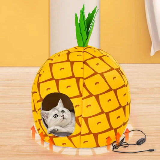 Ultimate Cozy Haven: USB Quick Heating Pineapple-Shaped Cat Bed - Winter Temperature Control & Timer for Dog Sleeping Bag and Electric Warming Pad Mat!