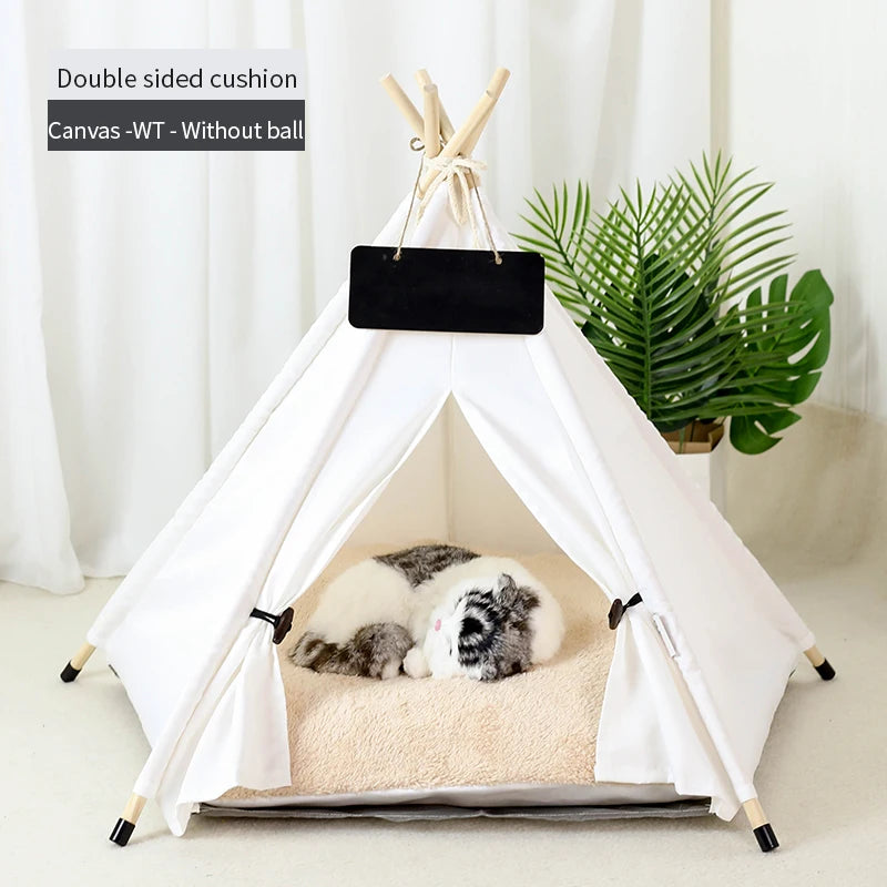 Pet Tent House with Plush Thick Cushion for Dogs and Cats, Winter Warm Puppies Bed House Indoor Pet Cat Teepee Washable