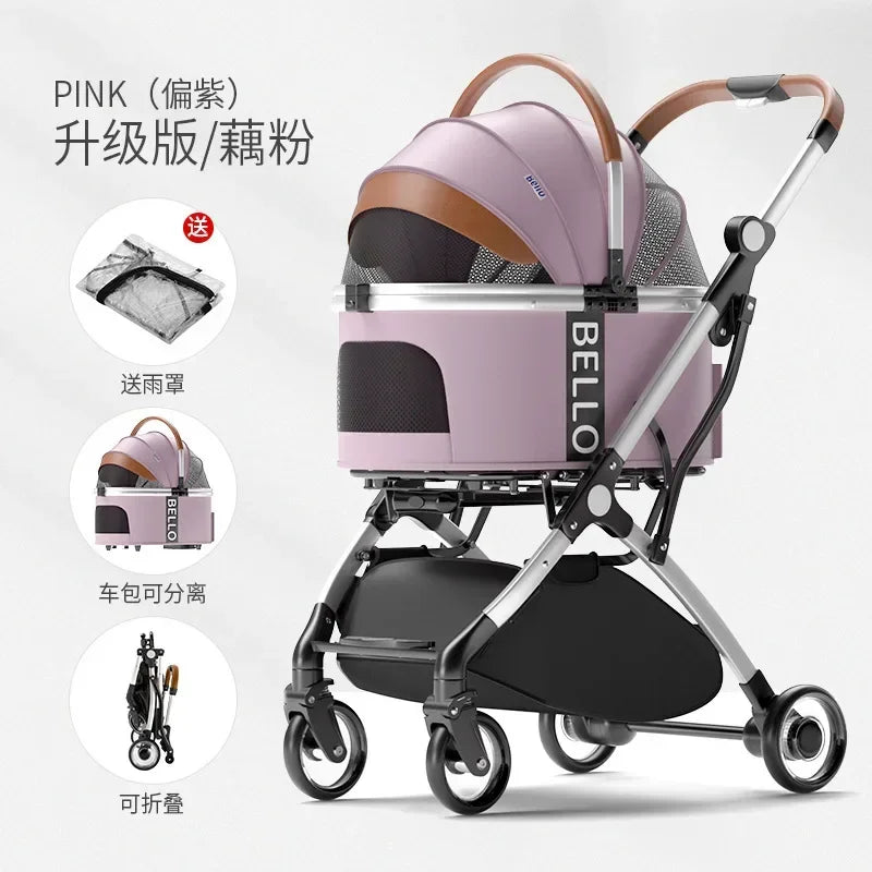 Puppy Stroller Detachable Foldable 4 Wheels Pet Stroller Aluminium Alloy Dog Trolley for Corgi Teddy Dogs and Cats 강아지유모차