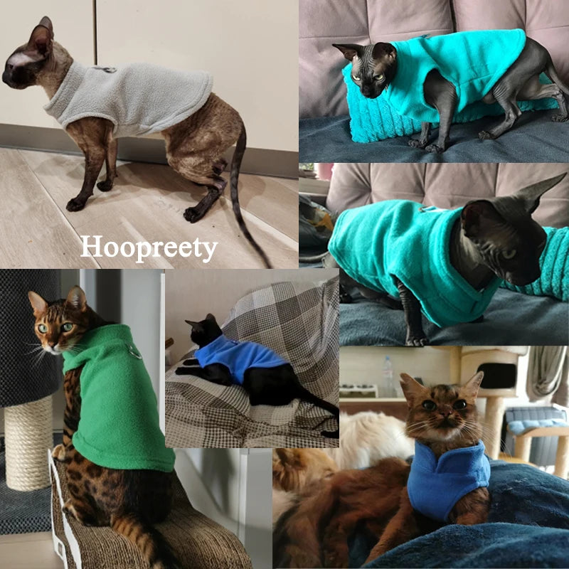 Solid Fleece Cat Clothes Winter Sphinx Cat Vest Jacket for Cats Small Dogs Chihuahua Puppy Pullover Coat Cat Costume outfits