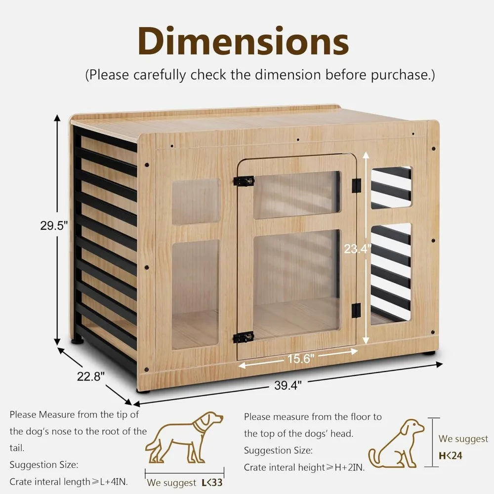 Wooden Dog Crate Furniture, Dog Kennel Furniture Pet House End Table, Solid Wood Dog Cage Indoor for Small/Medium Dogs