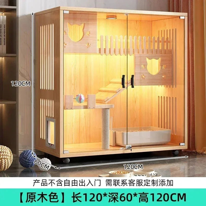 Solid Wood Cats Cage Villa Super Large Free Space Kitten House Indoor Cat Supplies Pet Nest Home Luxury Cat Cabinet Cage