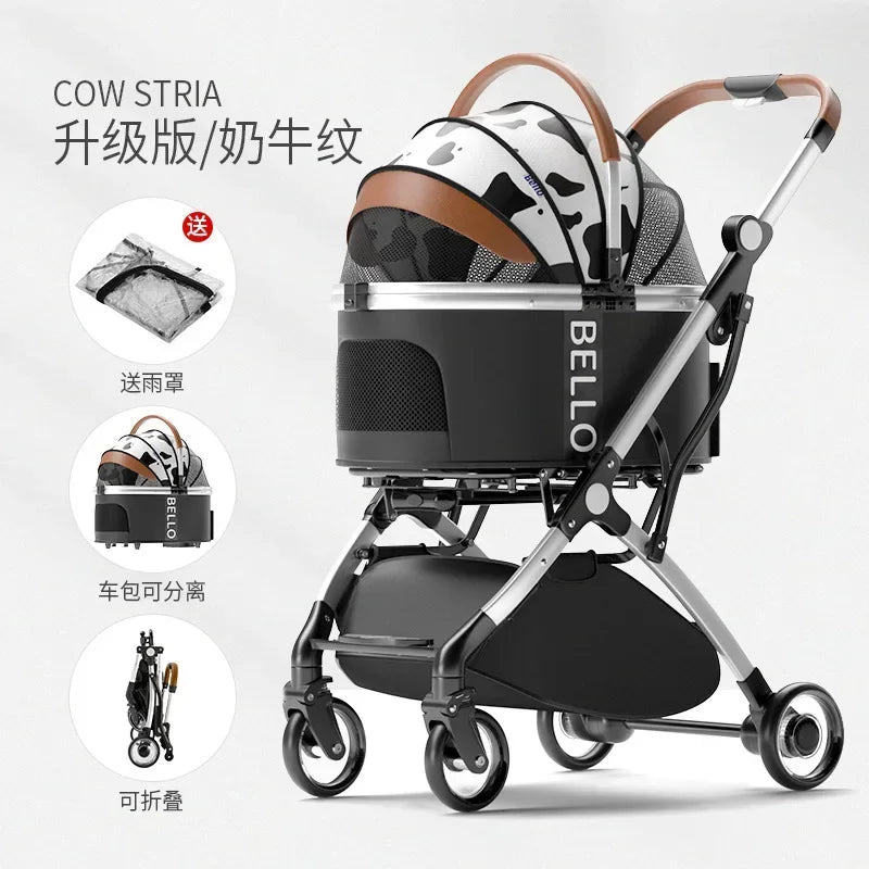 Puppy Stroller Detachable Foldable 4 Wheels Pet Stroller Aluminium Alloy Dog Trolley for Corgi Teddy Dogs and Cats 강아지유모차