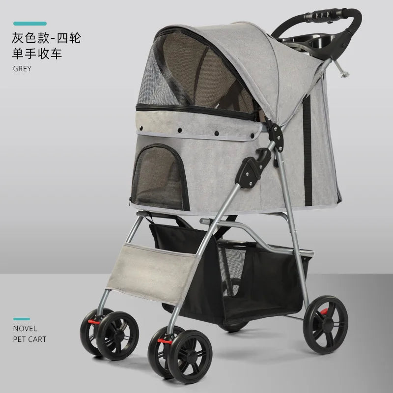 Pet Stroller Carrier For Dogs Baby Stroller Detachable Dog Pull Cart Double Layer Lightweight Four Wheel Shock Absorption