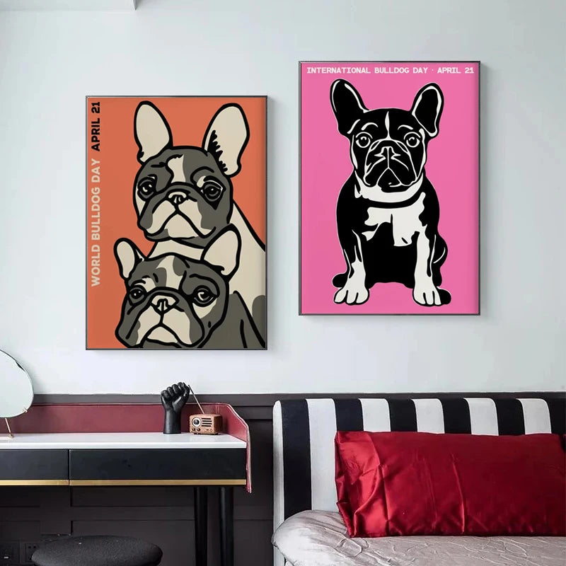 World Bulldog Day April 21 Poster Canvas Print Poster Contemporary Painting Adorable Wall Decor Aesthetic Wall Art for Home Room