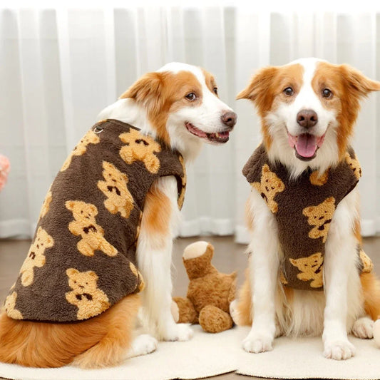 3XL-9XL Cute Bear Plush Big Dog Pajamas Soft Fluffy Fleece Warm Sweater Clothes for Large Dogs Winter Comfy Fuzzy Sleepwear