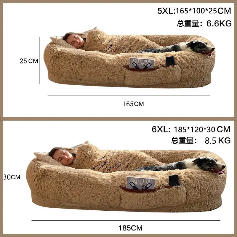 185x120x30cm/165x100x25cm Long Plush Big Dog Bed also as Human Sofa Popular Large One-person Sofa Adult Elliptical Pet Bed Nest