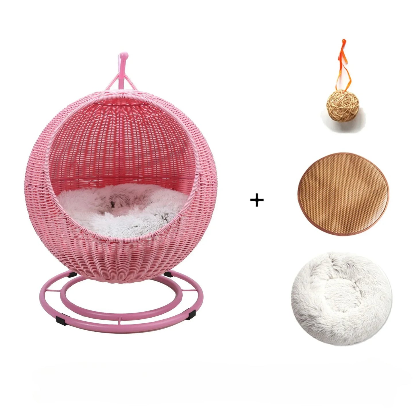 Rattan Cat Nest and Cat Cage Washable Cat Hanging Basket Universal Dog Sleeping Basket for All Seasons Breathable Pet Bed