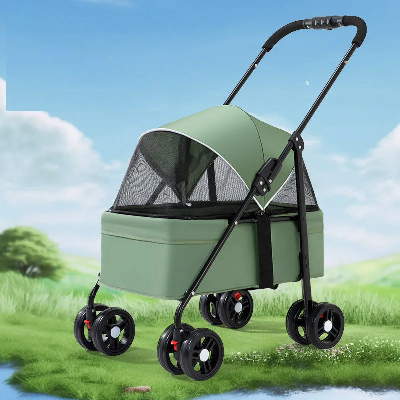 Pet Stroller Cat Teddy Baby Stroller Dogs Go Out with Hand Pulled Carts Lightweight and Foldable Outdoor Travel Small Pet Car