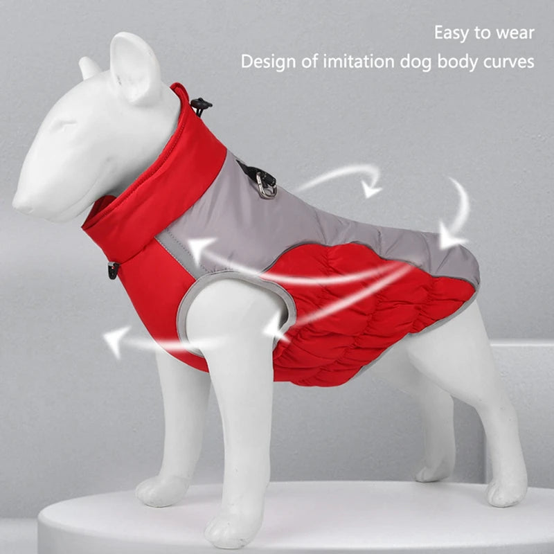 XL-6XL Zipper Dog Winter Coat Warm Dog Jacket Reflective Fleece Dog Cold Weather Vest with Leash D Rings for Medium Large Dogs