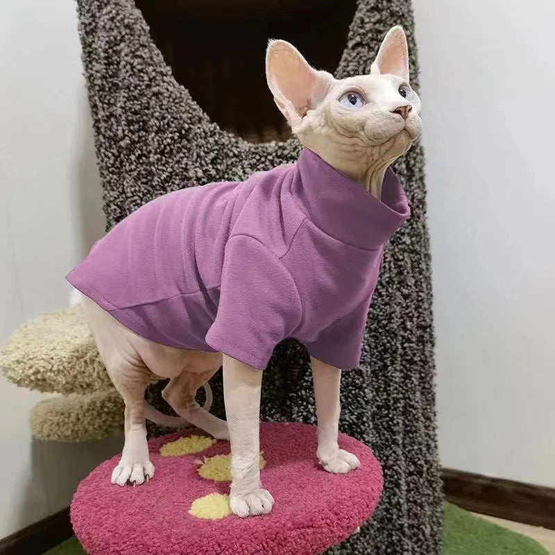 Winter Warm Sphynx Cat Clothes Turtleneck Hairless Kitten Jacket for Small Medium Dogs Cat Pajamas Soft Shirt Chihuahua Costumes