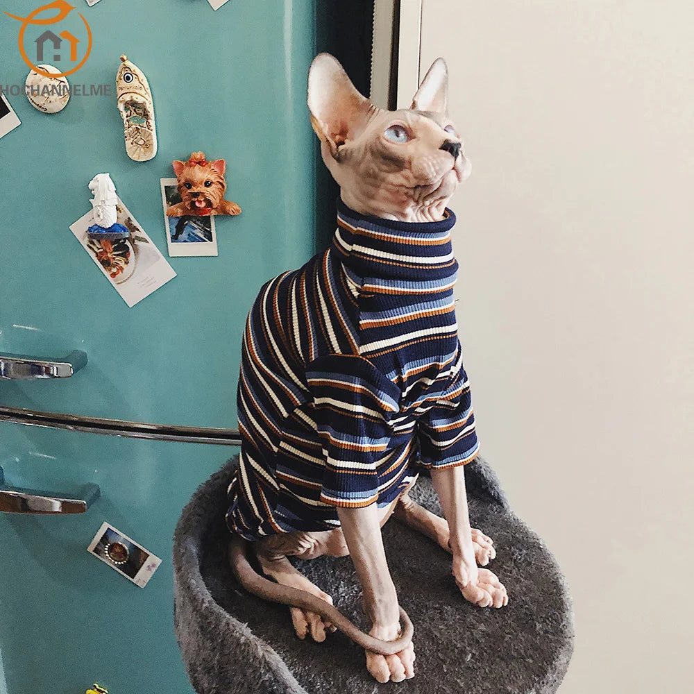 Cat Clothes for Sphinx Hairless Cat Clothes Striped Clothing Warm Knitted Shirt Pet Clothes Cat Supplier XS to XL