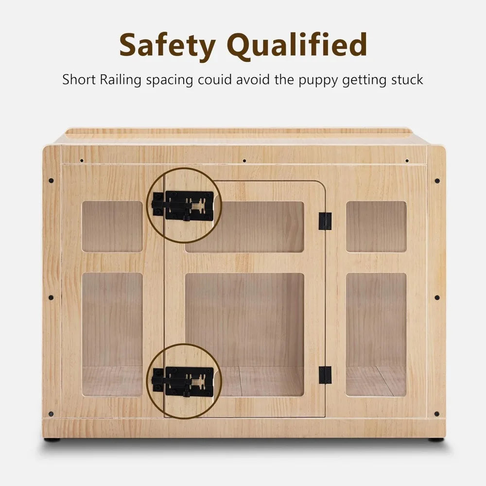 Wooden Dog Crate Furniture, Dog Kennel Furniture Pet House End Table, Solid Wood Dog Cage Indoor for Small/Medium Dogs