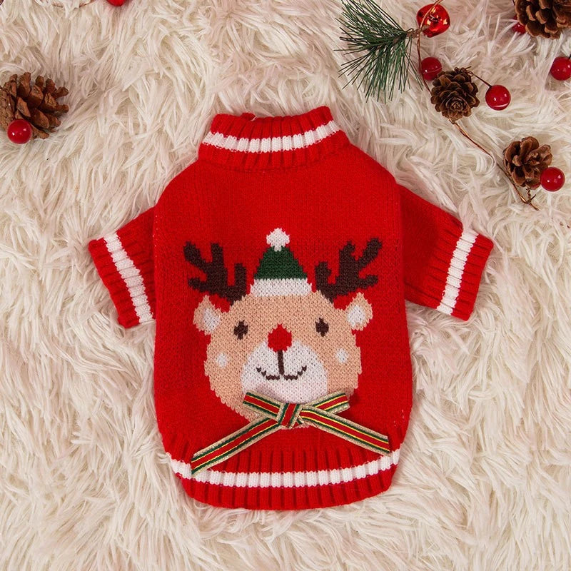 Red Halloween Dog Winter Clothes Lovely Print Puppy Knit Sweaters Warm New Year Clothing for Cats French Bulldog Pet Supplies