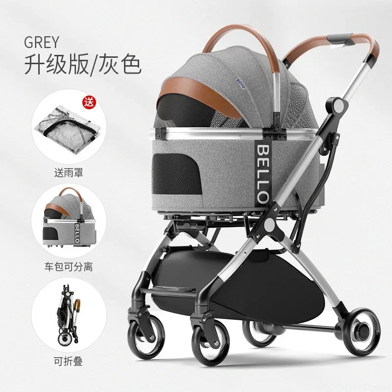 Puppy Stroller Detachable Foldable 4 Wheels Pet Stroller Aluminium Alloy Dog Trolley for Corgi Teddy Dogs and Cats 강아지유모차