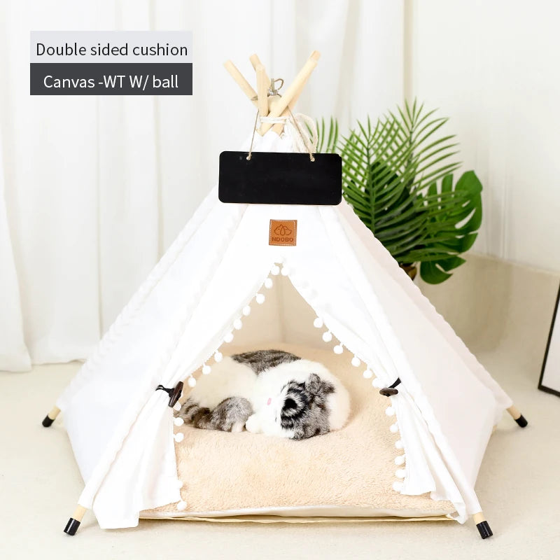 Pet Tent House with Plush Thick Cushion for Dogs and Cats, Winter Warm Puppies Bed House Indoor Pet Cat Teepee Washable