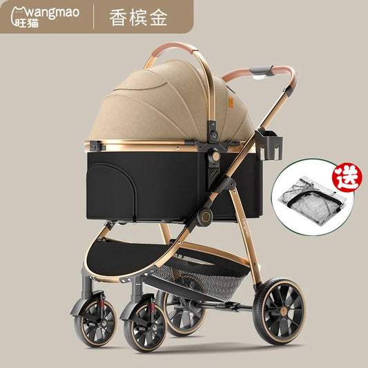 Pet Stroller Carrier For Dogs Detachable Foldable Portable Transportation Breathable Windproof Cat And Dog Four Wheeled Pet Cart