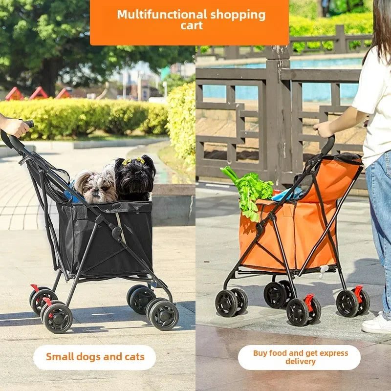 Pet Stroller Dog Cat Go Out Small and Medium Dog Portable Multi-function Folding Simple Travel Outdoor Shopping Cart Pet Carrier