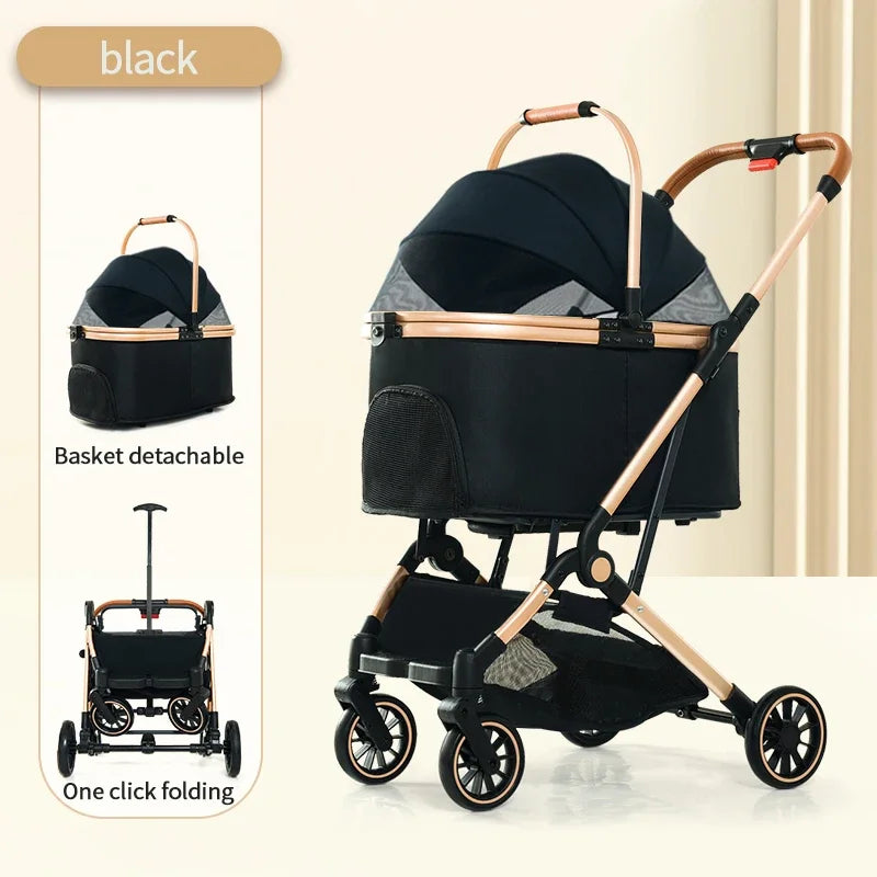 Pet Stroller,4 In 1 Pet Stroller, Folding Light Weight Cat &Dog Stroller With Detachable Carrier, 180° Reversible Canopy