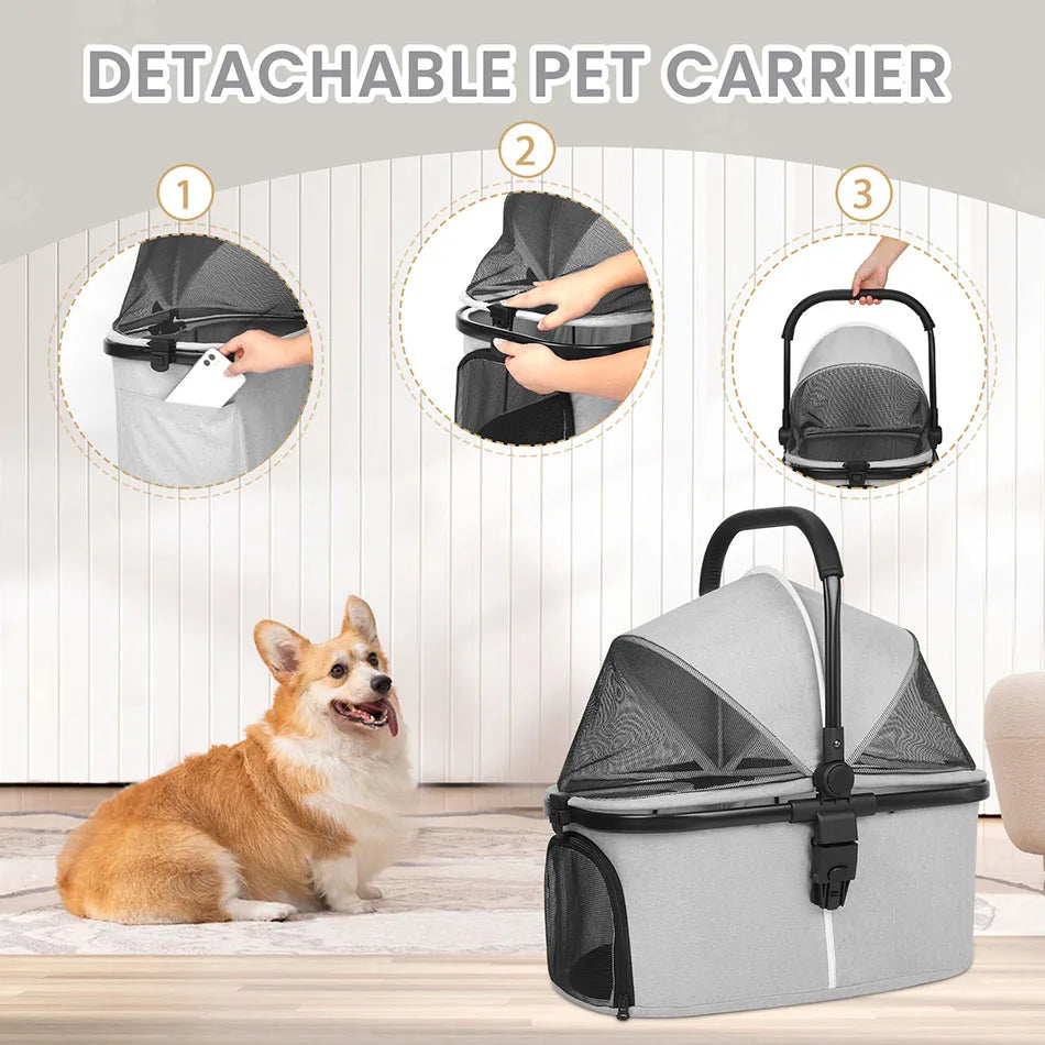 ﻿ Wedyvko Pet Stroller,Foldable Pet Travel Carrier for Small/Medium Dogs Cats up to 48 lbs,Detachble Portable Pet Bag,애완견 유모차