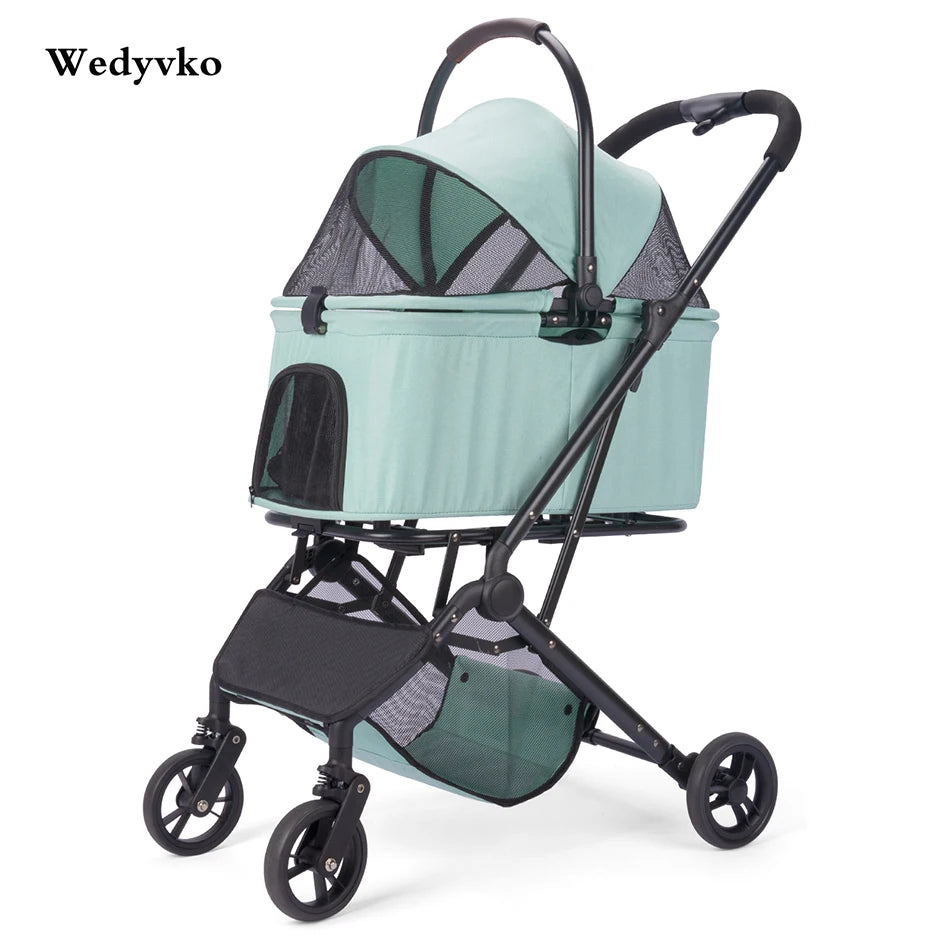 Pet Stroller Carrier Folding Dog Cat Travel Safe Breathable Portable Lightweight Smooth Ride Compact Design