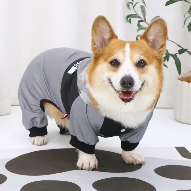 Reflective Dog Raincoat For Small Medium Dogs Gray Pet Clothing Waterproof Aapparel Outfit Corgi French Bulldog Jumpsuit Overall